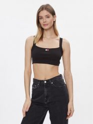 Tommy Jeans Top Badge DW0DW17395 Czarny Slim Fit. Czarne topy Tommy Jeans, l, bez wzorów, z bawełny, bez kołnierzyka, bez ramiączek. Za 99.99 zł.