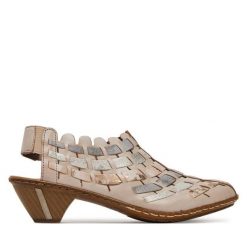 Półbuty Rieker. Brązowe czółenka Rieker, bez wzorów, bez obcasa, na obcasie, bez zapięcia. Za 349.99 zł.