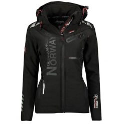 Geographical Norway REINE ASSOR B LADY 068 – damski softshell wodoodporny. Czarne kurtki sportowe Geographical Norway, bez wzorów, z elastanu, bez kaptura, trekkingowe. Za 229.00 zł.