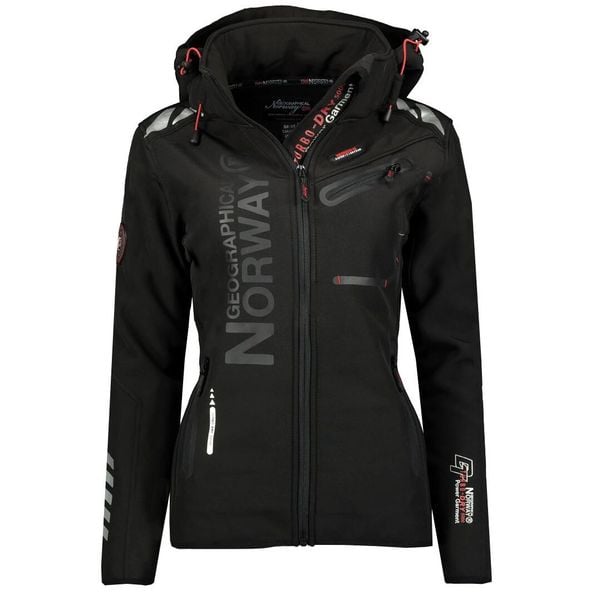 Geographical Norway REINE ASSOR B LADY 068 – damski softshell wodoodporny. Czarne kurtki sportowe Geographical Norway, bez wzorów, z elastanu, bez kaptura, trekkingowe. Za 229.00 zł.