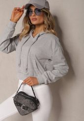Jasnoszara Bluza z Kapturem i Bawełną Ozdobiona Ściągaczami Evianae. Szare bluzy Renee, l, bez wzorów, z bawełny, z kapturem. W wyprzedaży za 27.99 zł.