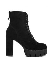 DeeZee Botki 23756-4-BLACK SU Czarny. Czarne botki DeeZee, bez wzorów, z materiału, bez obcasa, na słupku, bez zapięcia. Za 219.99 zł.