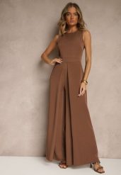 Brązowy Kombinezon Bez Rękawów z Nogawkami Wide Leg Noreldi. Brązowe sukienki Renee, m, bez wzorów, eleganckie, bez kołnierzyka, bez ramiączek. Za 119.99 zł.