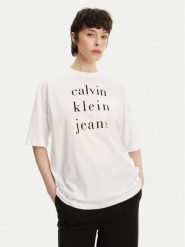 Calvin Klein Jeans T-Shirt LV047B827G Biały Relaxed Fit. Białe t-shirty Calvin Klein Jeans, xs, bez wzorów, z bawełny, bez kołnierzyka, bez ramiączek. Za 99.99 zł.
