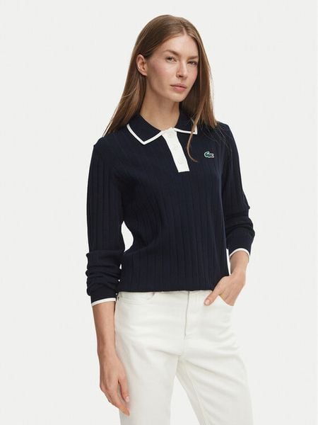 Lacoste Sweter AF8544 Granatowy Regular Fit. Niebieskie swetry Lacoste, bez wzorów, z wiskozy, bez ramiączek. Za 724.99 zł.