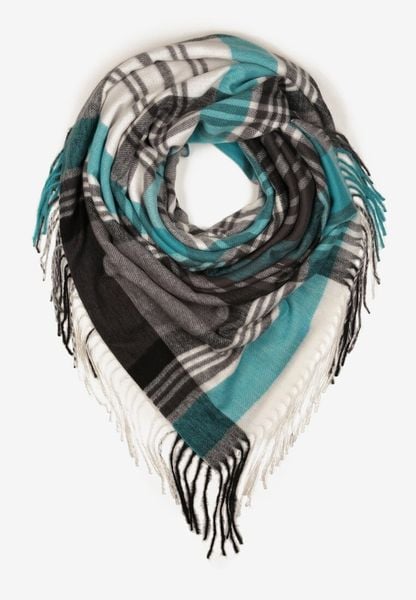 Niebiesko-Biały Kraciasty Szalik z Wiskozy i Bawełny z Frędzlami Relavis. Niebieskie szaliki Renee, na zimę, bez wzorów, z bawełny, retro. Za 54.99 zł.