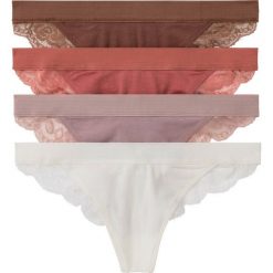 Stringi (4 pary) bonprix rabarbarowy + różowobrązowy + brązowy + biel wełny. Stringi bonprix. Za 35.96 zł.