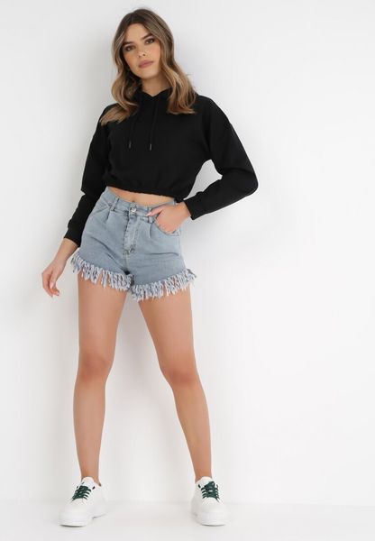 Czarna Bluza Chlororeia. Czarne bluzy Born2be, xl, bez wzorów, z dzianiny, z kapturem. Za 24.99 zł.