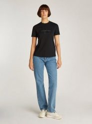 CALVIN KLEIN JEANS Koszulka w kolorze czarnym rozmiar: M. Czarne bluzki Calvin Klein Jeans, m, bez wzorów, z bawełny, bez kołnierzyka, bez ramiączek. Za 96.60 zł.