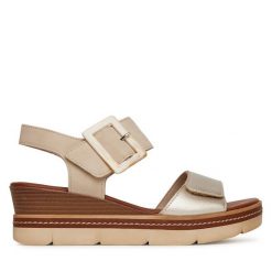 Sandały Remonte. Brązowe sandały Remonte, bez wzorów, bez obcasa, na koturnie, bez zapięcia. Za 379.99 zł.
