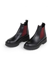 Anna Morellini Skórzane sztyblety "Adaria" w kolorze czarno-czerwonym rozmiar: 39. Czarne botki Anna Morellini, bez wzorów, bez obcasa, bez zapięcia. Za 303.06 zł.