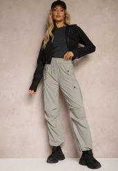 Szare Spodnie Cargo High Waist z Ozdobnymi Kieszeniami Leriora. Szare spodnie materiałowe Renee, na co dzień, m, bez wzorów, z jeansu, z podwyższonym stanem. Za 39.99 zł.
