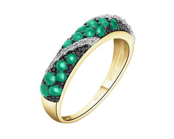 Pierścionek z żółtego złota z diamentami i szmaragdami - próba 585. Żółte pierścionki Apart, z diamentem, złote. Za 3,890.00 zł.