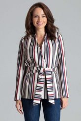 Stylowy Żakiet bez Zapięcia z Wiązanym Paskiem Wzór 110. Brązowe marynarki i żakiety Katrus, l, bez wzorów, z materiału, eleganckie. Za 299.00 zł.