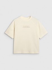 4F T-shirt oversize z nadrukiem damski - biały XL. Białe t-shirty 4f, xl, bez wzorów, z bawełny, bez kołnierzyka, bez ramiączek. Za 69.99 zł.