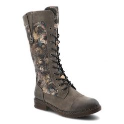 Szare Wysokie Kozaki Rieker Ocieplane Buty Damskie. Szare kozaki Rieker, z materiału, bez obcasa, na płaskiej podeszwie, bez zapięcia. Za 459.00 zł.