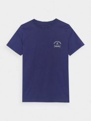 4F T-shirt regular z nadrukiem damski - granatowy XS. Niebieskie t-shirty 4f, xs, bez wzorów, z bawełny, bez kołnierzyka, bez ramiączek. W wyprzedaży za 29.99 zł.