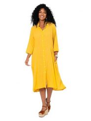 Aller Simplement Sukienka w kolorze żółtym rozmiar: 34/36. Żółte sukienki Aller Simplement, bez wzorów, z bawełny, bez kołnierzyka, bez ramiączek, midi. Za 100.99 zł.