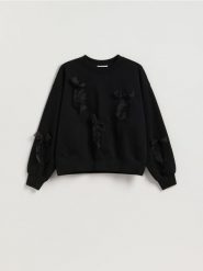 Bluza z kokardkami - czarny. Czarne bluzy Reserved, l, bez wzorów, z bawełny, bez kaptura. Za 109.99 zł.