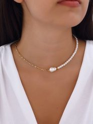 Luja Bijoux Pozłacany naszyjnik z perłami syntetycznymi rozmiar: onesize. Żółte naszyjniki Luja Bijoux, z perłą, metalowe. Za 83.62 zł.
