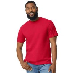 Bawełniana Lekka Koszulka Unisex Dla Dorosłych. Czerwone bluzki GILDAN, xl, bez wzorów, z bawełny, sportowe, bez kołnierzyka, bez ramiączek. Za 27.99 zł.