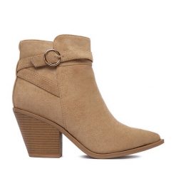 Botki DeeZee. Brązowe botki DeeZee, bez wzorów, bez obcasa, na słupku, bez zapięcia. Za 199.99 zł.