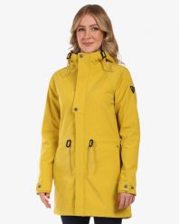 Damski płaszcz softshell Kilpi LASIKA-W. Żółte płaszcze Kilpi, na jesień, bez wzorów, z materiału, z kapturem. Za 370.41 zł.