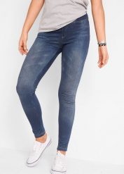 Legginsy o wyglądzie dżinsów. Niebieskie legginsy bonprix, bez wzorów, z jeansu. Za 129.99 zł.