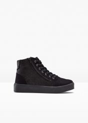 Wysokie sneakersy na podeszwie platformie. Czarne botki bonprix, bez wzorów, bez obcasa, bez zapięcia. Za 134.99 zł.