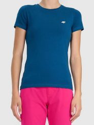 4F Koszulka w kolorze niebieskim rozmiar: XS. Niebieskie bluzki 4f, xs, bez wzorów, z bawełny, bez kołnierzyka, bez ramiączek. Za 23.99 zł.