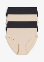 Figi maxi panty bez widocznych szwów, z mikrofazy (4 pary). Brązowe figi bonprix, bez wzorów. Za 64.99 zł.