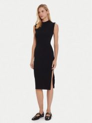 Morgan Sukienka dzianinowa 252-RMLISEA Czarny Slim Fit. Czarne sukienki Morgan, xs, bez wzorów, z dzianiny, bez kołnierzyka, bez ramiączek. Za 366.84 zł.