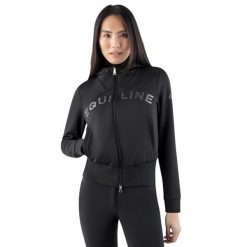 Damska bluza z kapturem zapinana na zamek Equiline Gur. Czarne bluzy EQODE BY EQUILINE, bez wzorów, z kapturem. W wyprzedaży za 658.50 zł.