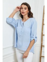 Joséfine Lniana bluzka w kolorze błękitnym rozmiar: XL. Niebieskie bluzki Joséfine, xl, bez wzorów, ze lnu, bez kołnierzyka, bez ramiączek. Za 188.85 zł.