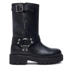 Botki Tommy Jeans. Czarne botki Tommy Jeans, bez wzorów, z jeansu, bez obcasa, na płaskiej podeszwie, bez zapięcia. Za 949.99 zł.
