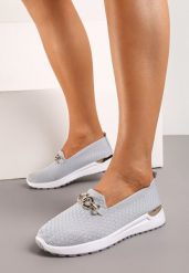 Szare Półbuty Tenisówki z Elastyczną Cholewką i Klamrą Vaiara. Szare trampki Born2be, bez wzorów, z jeansu, bez zapięcia. Za 69.99 zł.
