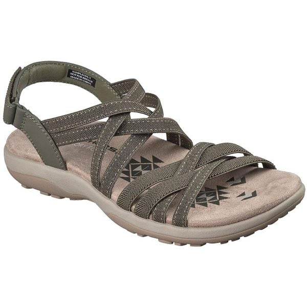 Sandały damskie Skechers Reggae Slim Summer Getaway. Zielone sandały Skechers, bez wzorów, z materiału, bez obcasa, bez zapięcia. Za 290.00 zł.