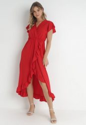 Czerwona Sukienka Mailcon. Czerwone sukienki Born2be, na imprezę, na lato, bez wzorów, eleganckie, bez kołnierzyka, bez ramiączek, maxi, kopertowe. Za 79.99 zł.