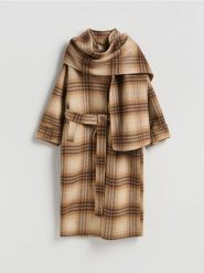 Płaszcz oversize z wełną - wielobarwny. Płaszcze Reserved, l, bez wzorów, z tkaniny, bez kaptura. Za 699.99 zł.