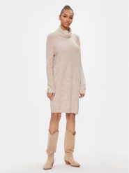ONLY Sukienka dzianinowa 15306945 Beżowy Relaxed Fit. Brązowe sukienki Only, s, bez wzorów, z dzianiny, bez kołnierzyka, bez ramiączek. Za 129.99 zł.