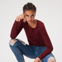 Rozpinany kardigan - Bordowy. Czerwone kardigany Sinsay, l, bez wzorów. Za 29.99 zł.