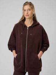 4F Bluza dresowa oversize z modalem damska - brązowa L. Brązowe bluzy 4f, l, bez wzorów, z dresówki, bez kaptura. Za 269.99 zł.