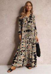 Czarno-Beżowa Sukienka Oversize w Kwiaty Iophne. Czarne sukienki Renee, na lato, l, bez wzorów, bez kołnierzyka, bez ramiączek, maxi, oversize. Za 69.99 zł.