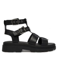 Sandały Clarks. Czarne sandały Clarks, bez wzorów, bez obcasa, na płaskiej podeszwie, bez zapięcia. Za 389.99 zł.