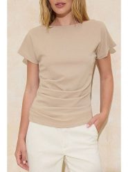 Trendyol Bluzka w kolorze beżowym rozmiar: XL. Brązowe bluzki Trendyol, xl, bez wzorów, bez kołnierzyka, bez ramiączek. Za 52.99 zł.