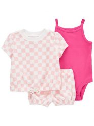 Carter's 3-częściowy zestaw w kolorze różowym rozmiar: 62. Różowe szorty Carter's, bez wzorów, z bawełny. Za 37.12 zł.