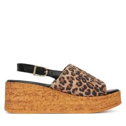 Sandały Tamaris. Brązowe sandały Tamaris, bez wzorów, bez obcasa, na koturnie, bez zapięcia. Za 359.99 zł.