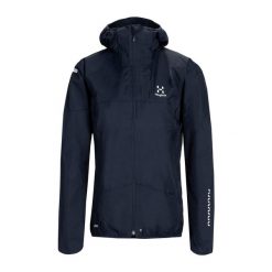 Kurtka przeciwdeszczowa damska Haglöfs L.I.M GTX. Niebieskie kurtki sportowe Haglöfs, l, bez wzorów, bez kaptura, trekkingowe. Za 599.99 zł.