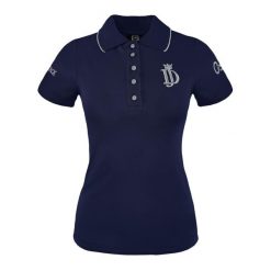 Koszulka polo jeździecka Marta granatowa. Niebieskie koszulki polo JD ATTACK, na lato, xl, bez wzorów, z bawełny, bez kołnierzyka, bez ramiączek. Za 129.99 zł.