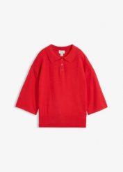 Sweter z kołnierzykiem polo z mieszanki bawełny. Czerwone swetry bonprix, bez wzorów, z bawełny, bez ramiączek. Za 109.99 zł.